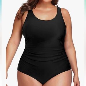 Daci Women Plus Size Athletic Tummy Control Ruched Bathing Suit with U-Back